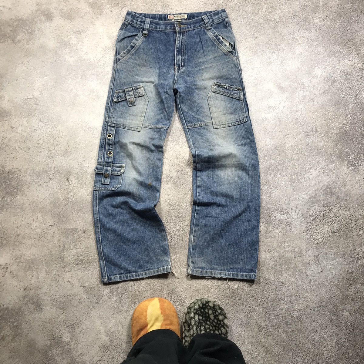 Vintage Y2K Baggy Distressed Flared Denim Jeans Faded Blue Punk 28 Size 28" / US 6 / IT 42 - 2 Thumbnail