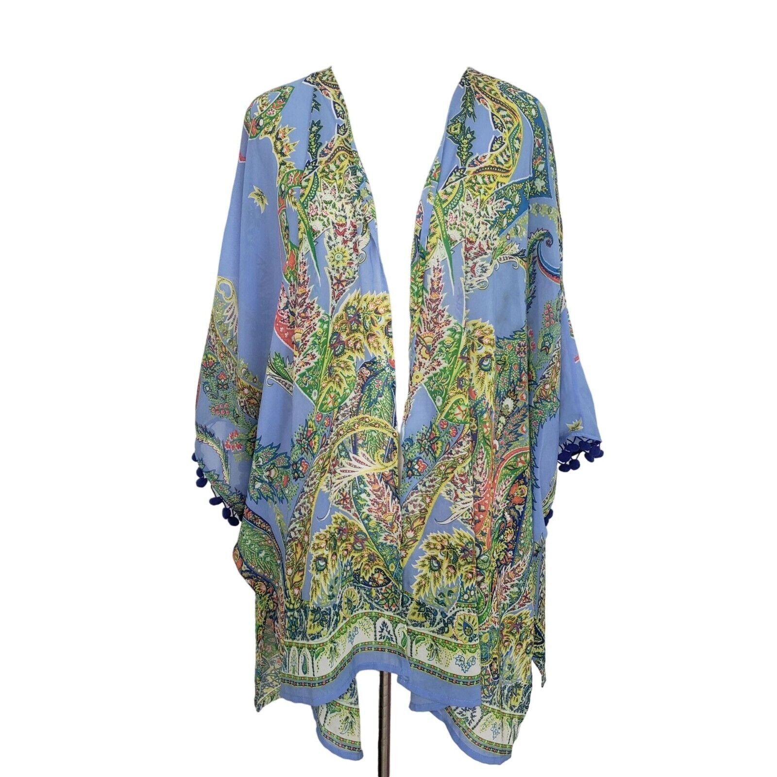 Designer Umgee Floral Kimono Womens Size M/Large Blue Paisley Boho Size L / US 10 / IT 46 - 1 Thumbnail