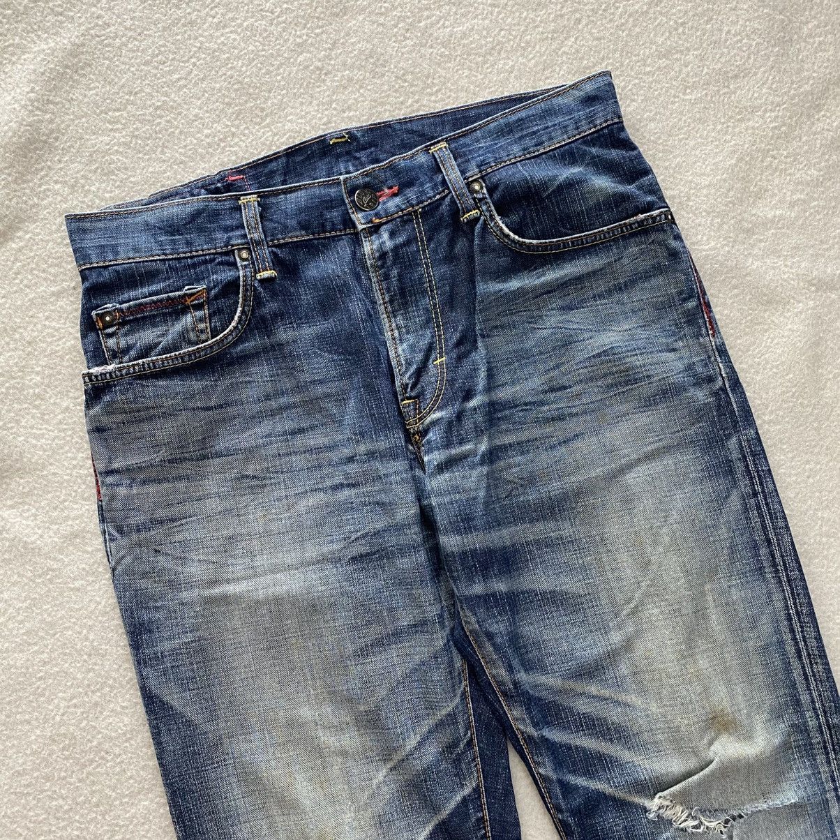 Japanese Brand Vintage Edwin Blue Trip Distressed Leather Pocket Jeans w34 Size US 34 / EU 50 - 3 Thumbnail