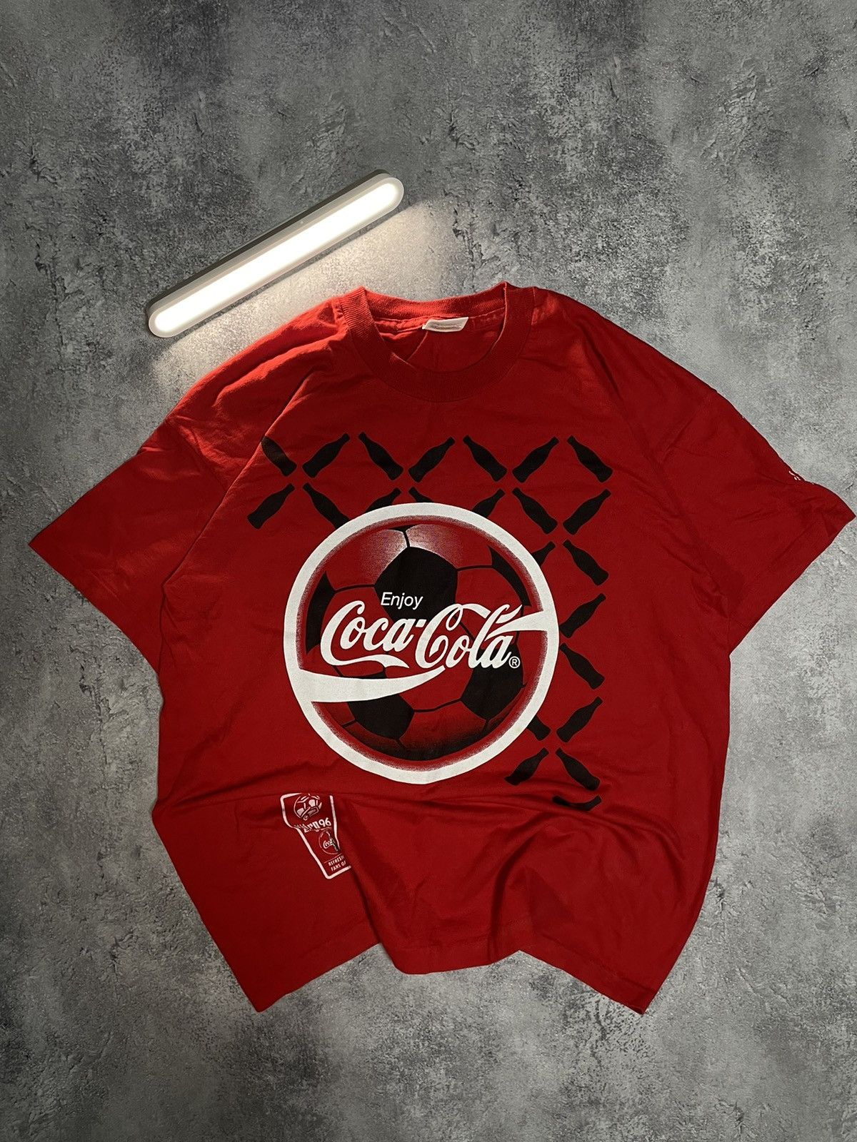 Coca Cola Vtg 90s Coca-Cola Euro 96 Football Single Stitch Tee Size US L / EU 52-54 / 3 - 1 Thumbnail