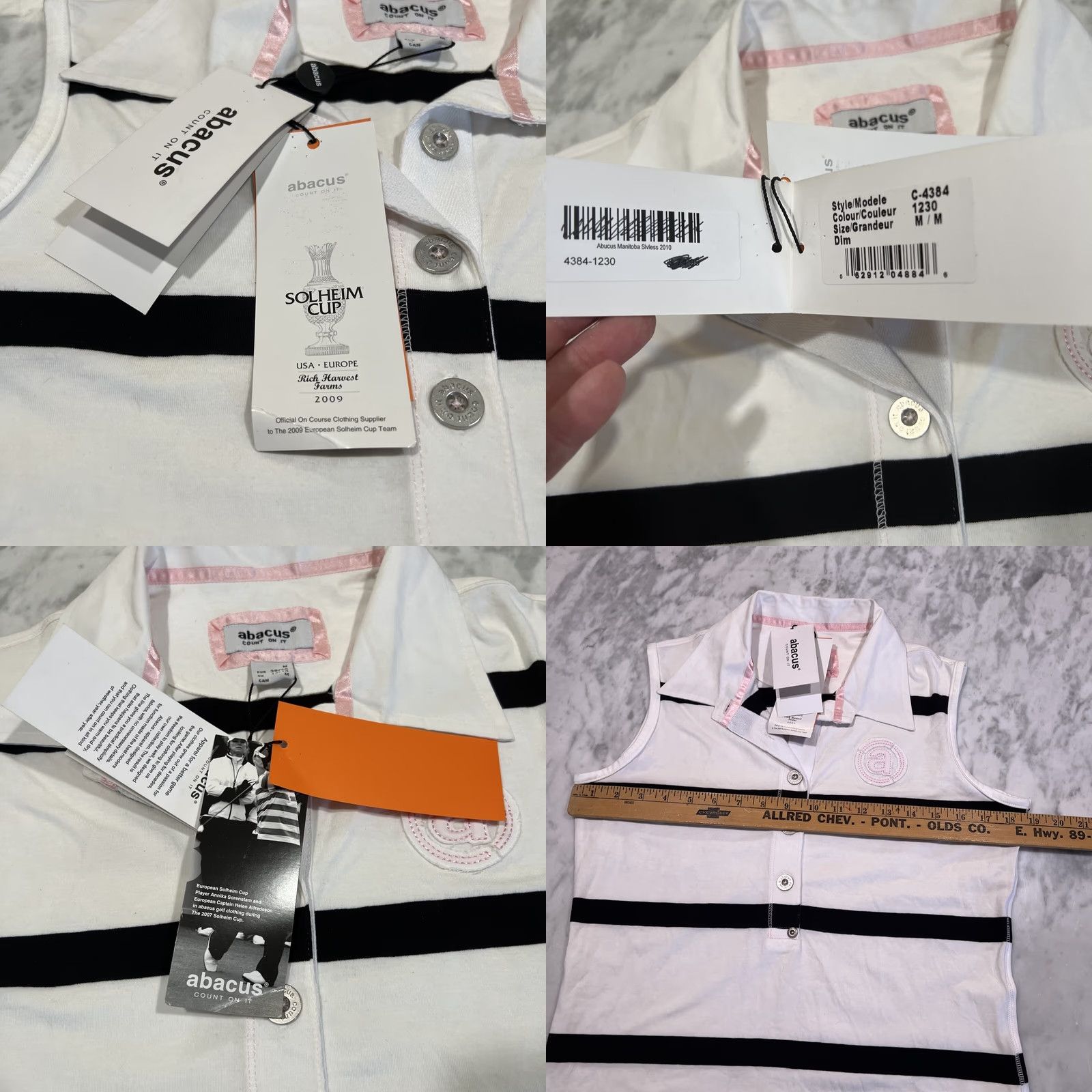 Vintage Black & White Abacus Manitoba Sleeveless Polo M Womens Black White Stripes Solheim Cup New Tag Size M / US 6-8 / IT 42-44 - 8 Thumbnail