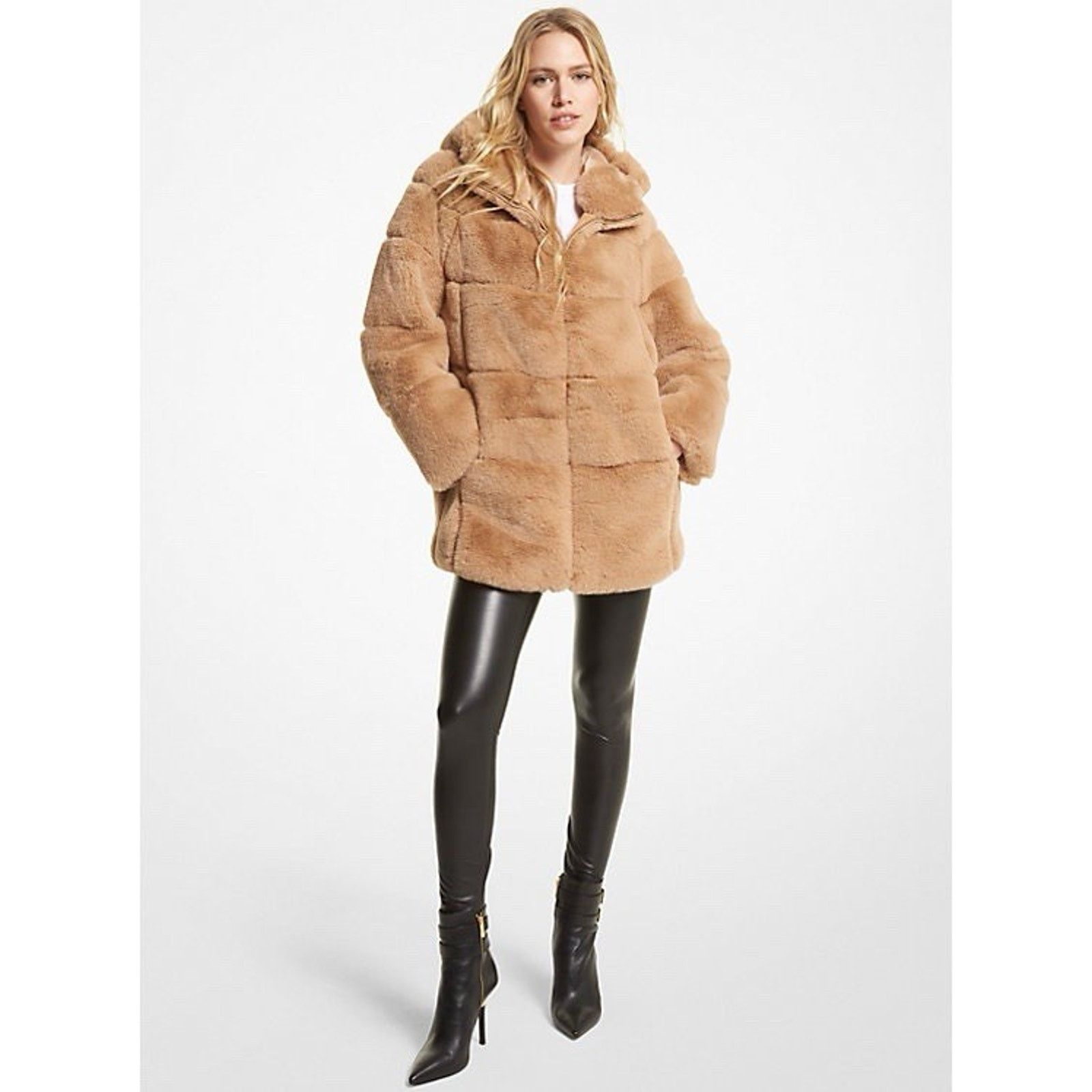 & Other Stories QIYE FAUX FUR HOODED TAN RIBBED FURRY JACKET ONE SIZE Size ONE SIZE - 1 Thumbnail