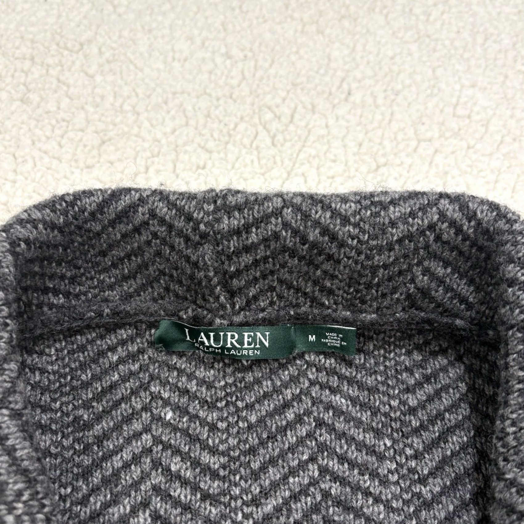 Ralph Lauren VINTAGE Lauren Ralph Lauren Womens Cardigan Open Front Herringbone Wool Blend M Gray Sweatshirt Style Cardigan Womens M Size M / US 6-8 / IT 42-44 - 2 Thumbnail