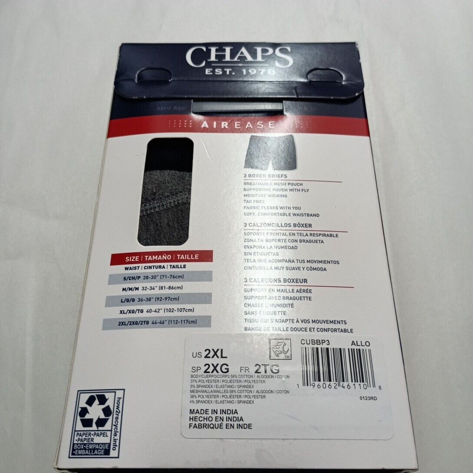 Chaps Chaps Boxer Briefs Mens Size 2XL 44-46 Multicolor 3 Pack Box Size 44 - 4 Thumbnail