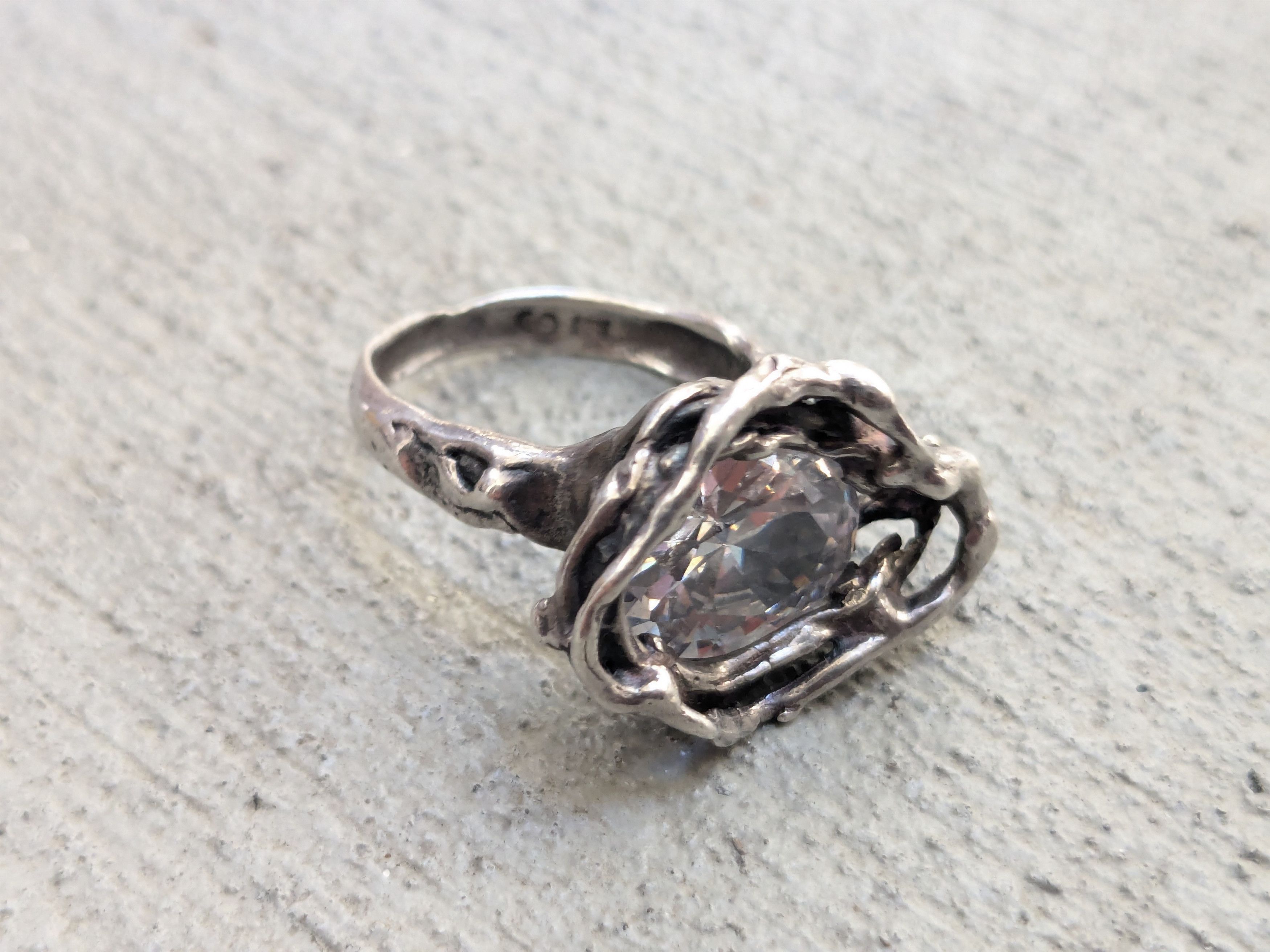 Jewelry × Vintage Sterling Silver Ring 6.75 CZ Brutalist Modern Avant Garde Size ONE SIZE - 10 Thumbnail