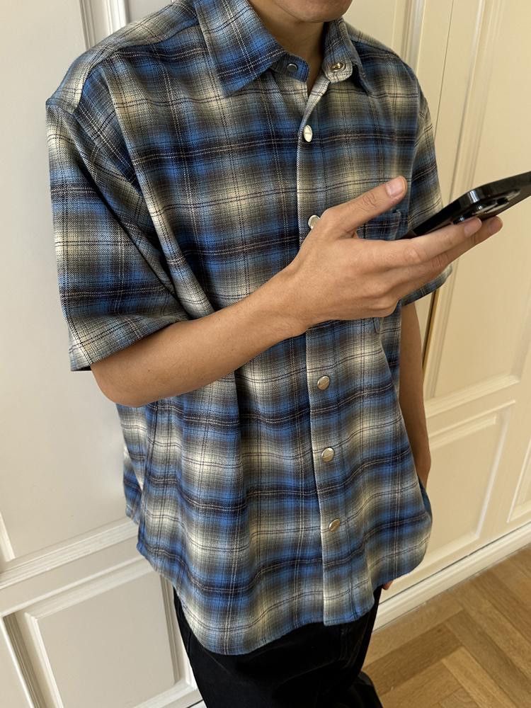 Japanese Brand × Vintage Flannel blue plaid men's plaid shirt y2k Size US M / EU 48-50 / 2 - 3 Thumbnail