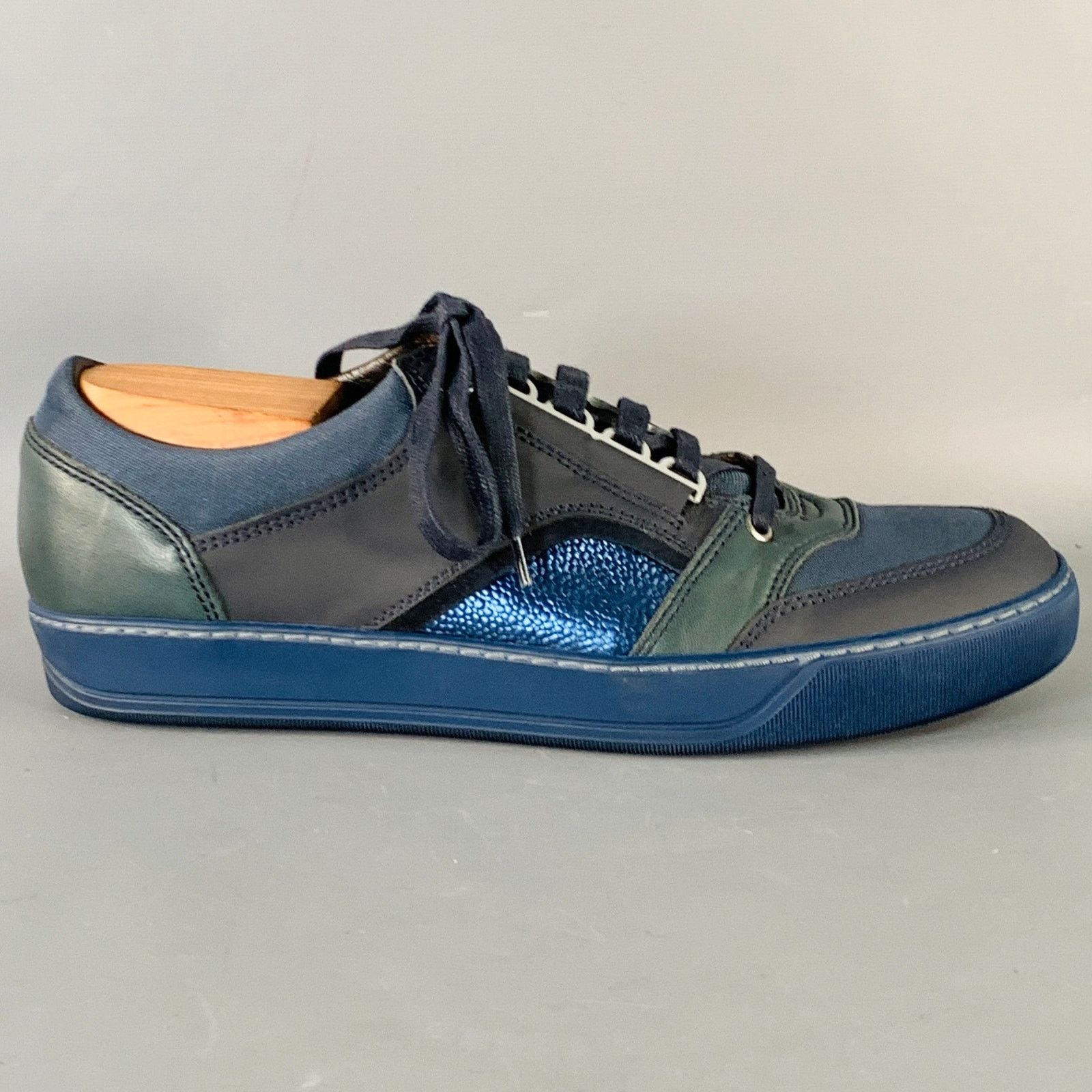 Lanvin LANVIN DBB1 Navy Black Color Block Leather Low Top Sneakers Size US 8 / EU 41 - 2 Thumbnail