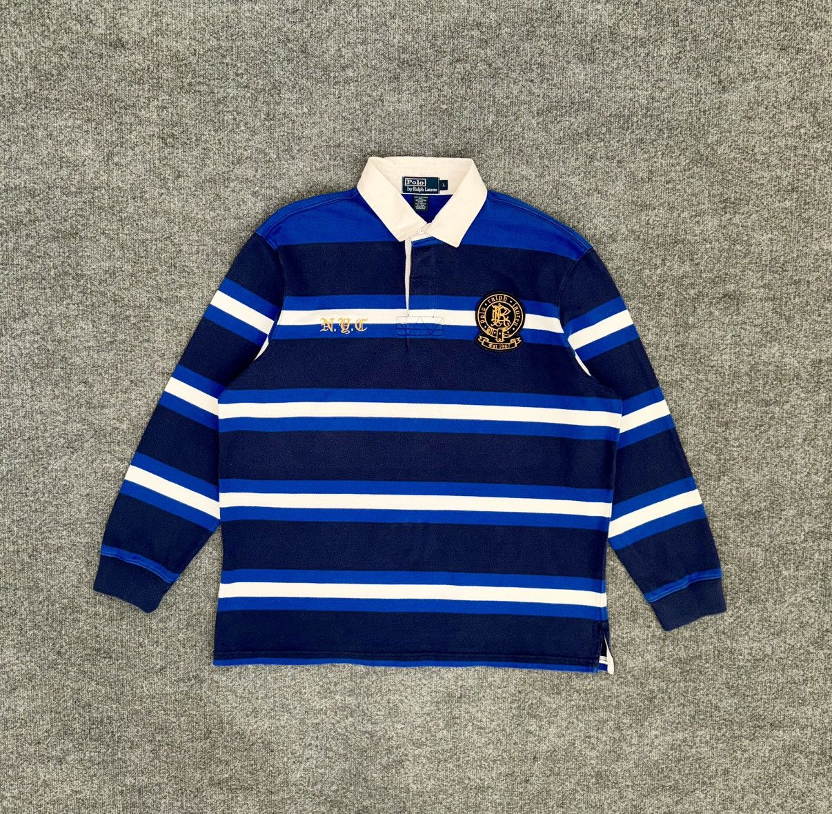 Vintage Polo Ralph Lauren Navy & Royal Stripe Rugby w/ Crest