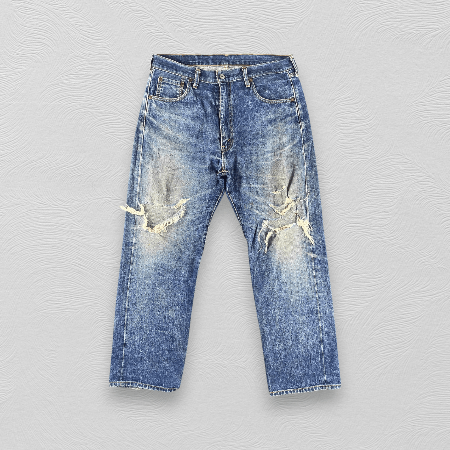 Vintage Levis 502 Selvedge Jeans Ripped Redline Denim KJ3418
