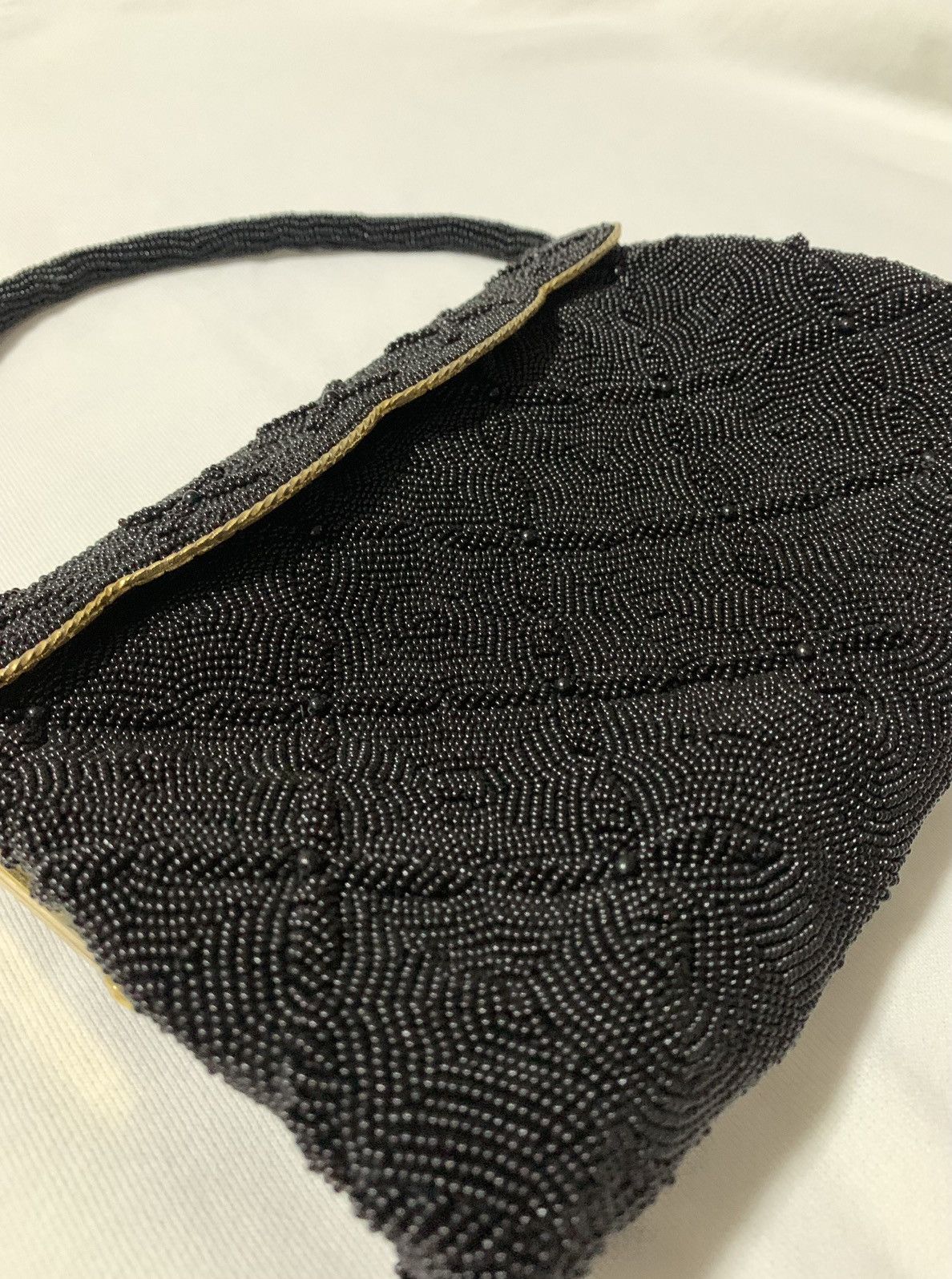 Vintage Vintage Clutch Bag Hand Made Black Beaded Handbag Size ONE SIZE - 2 Thumbnail