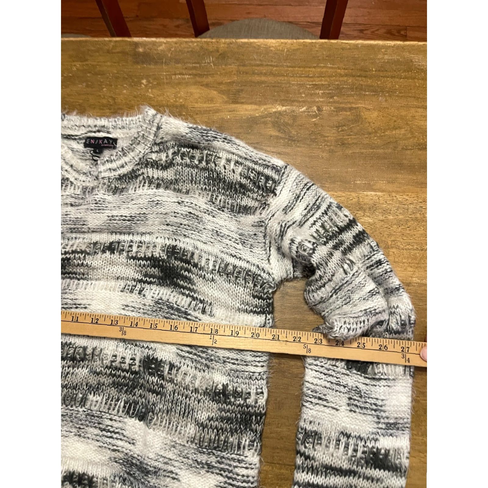 Vintage Navleen Sweater Women's Large Knit Gray White Fringed Hem Pullover NWT Size L / US 10 / IT 46 - 5 Thumbnail