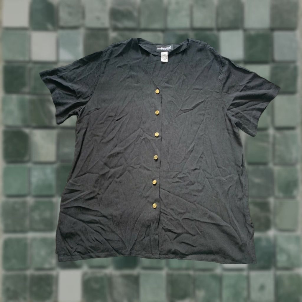 Vintage SAG HARBOR Short Sleeve Shirt Womens XL Black Button Up Top Size XL / US 12-14 / IT 48-50 - 1 Thumbnail
