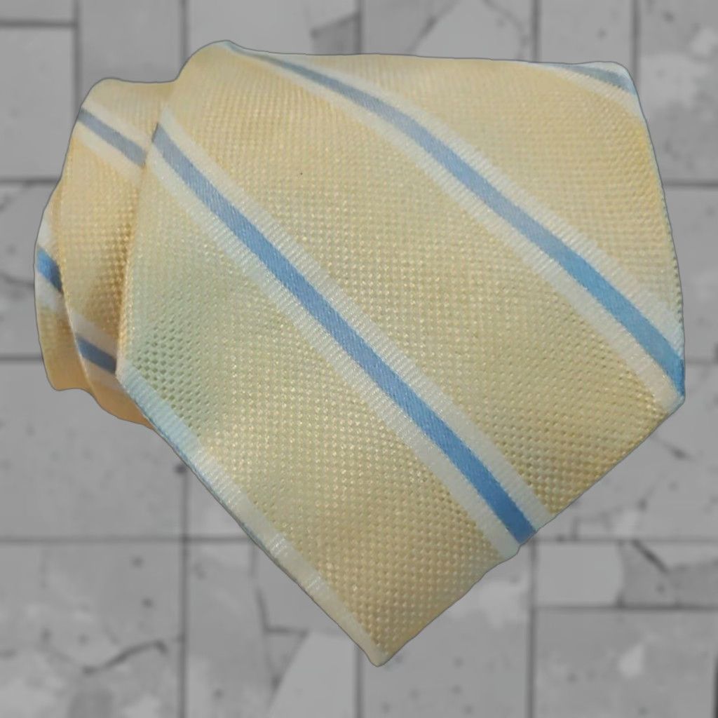 VINTAGE Brooks Brothers Silk Neck Tie – 346 Stripe Yellow White Blue 3.5