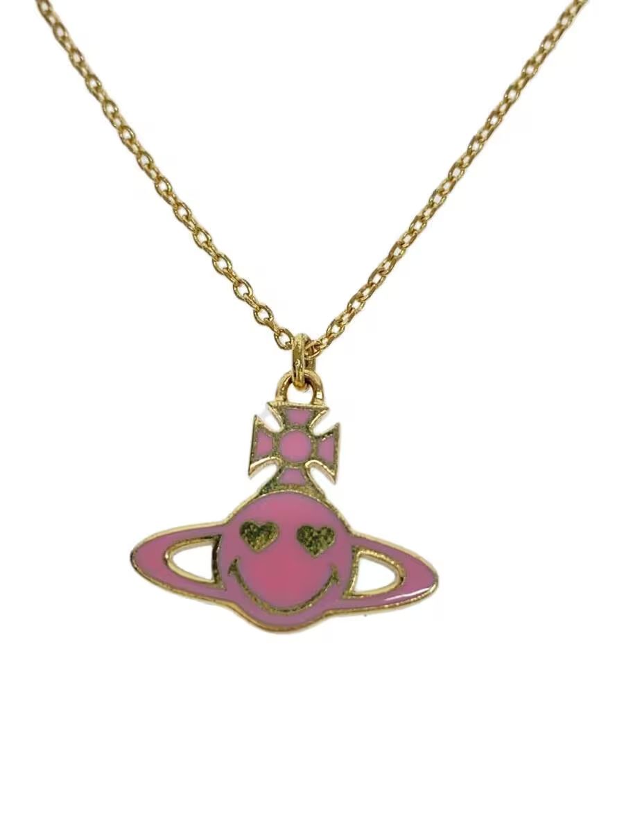 Pre-owned Vivienne Westwood Two Sided Smiley Orb Necklace In Gold