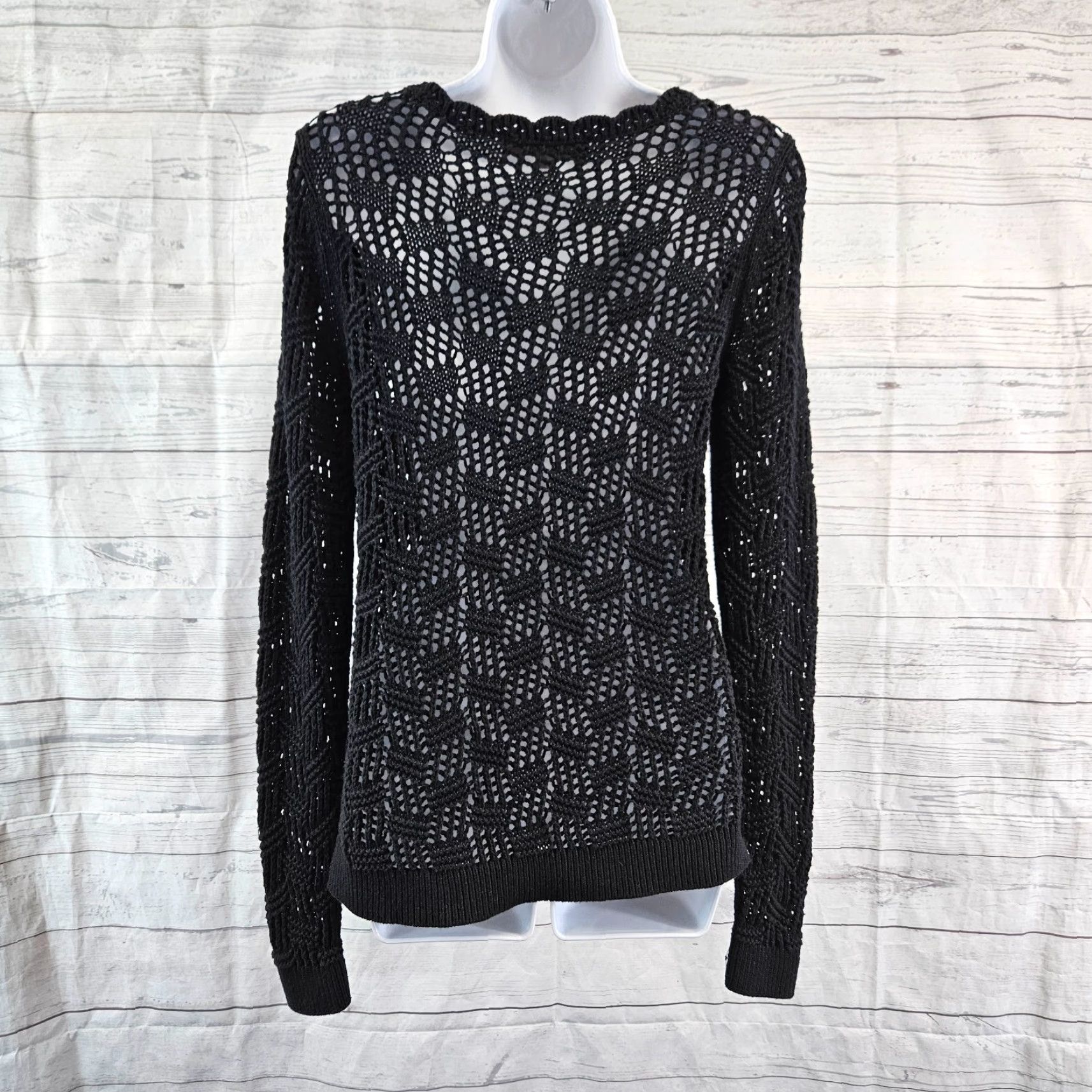 Loft Ann Taylor LOFT Womens Open Knit Sweater Sz Small Black Cotton Long Sleeve Size S / US 4 / IT 40 - 4 Thumbnail