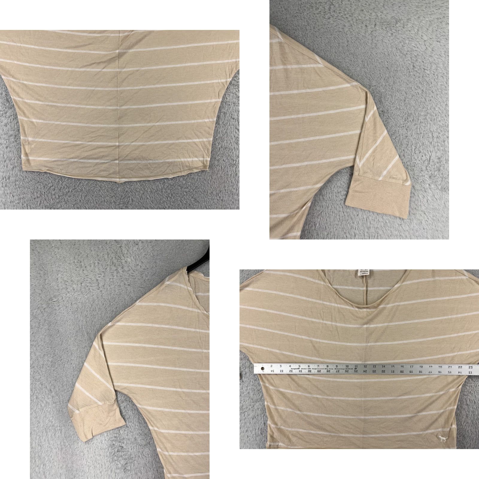 Victoria's Secret Victoria's Secret Women's Crop Shirt Medium Beige Striped Modal Jersey Short Sleeve Pullover Size M / US 6-8 / IT 42-44 - 8 Thumbnail