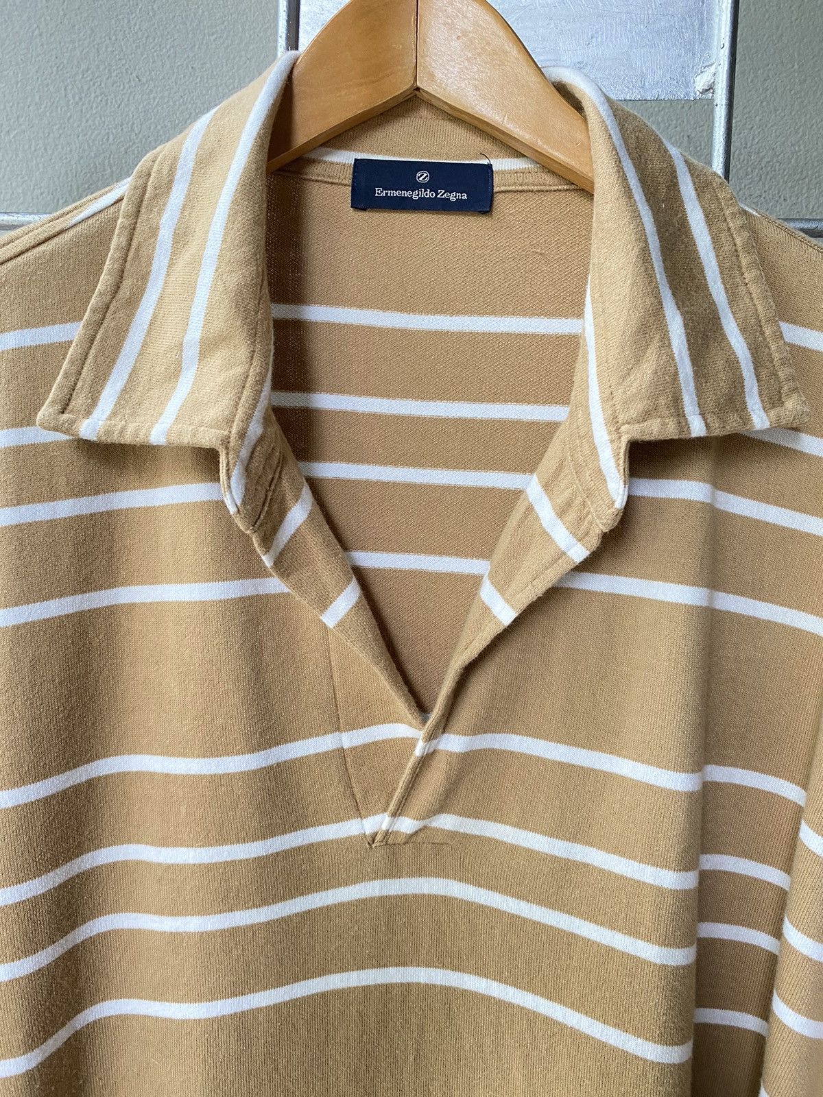 Ermenegildo Zegna Ermenegildo Zegna Camel Stripe Polo Shirt Size US L / EU 52-54 / 3 - 8 Thumbnail