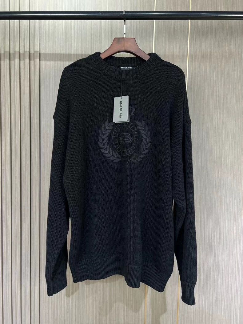 Balenciaga Balenciaga Black Embroidered Crown Wheat Spike Sweater Size US M / EU 48-50 / 2 - 1 Thumbnail