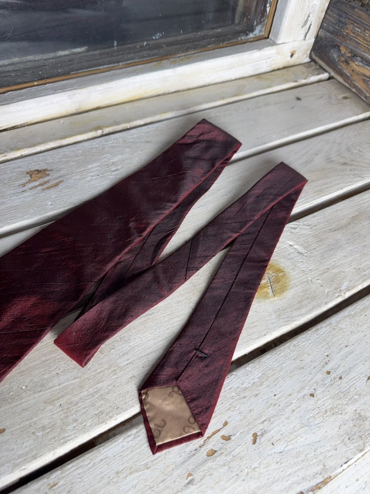 Japanese Brand Retro Vintage Japanese Le Pol Silk Tie Maroon Brush Texture Size ONE SIZE - 3 Thumbnail