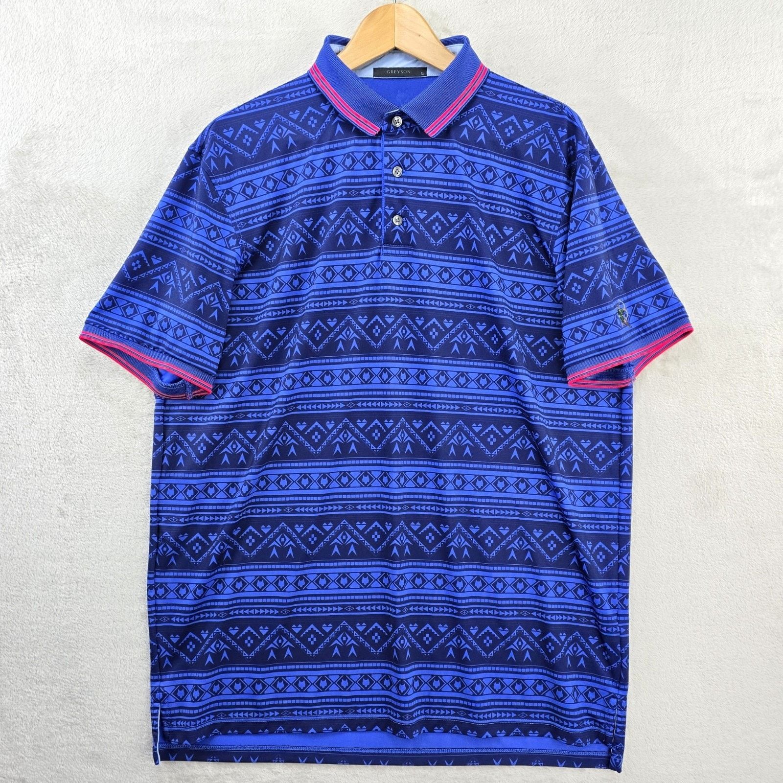 Other Greyson Polo Shirt Large Blue Geometric AOP Performance Golf Size US L / EU 52-54 / 3 - 1 Thumbnail