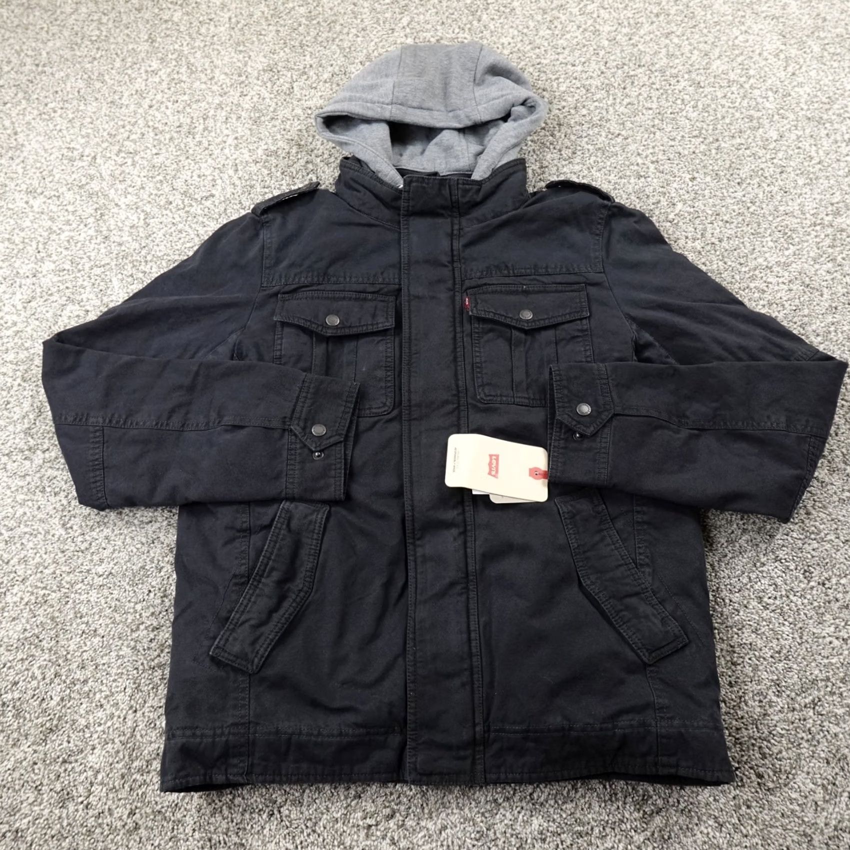 Levi's VINTAGE Levis Jacket Mens S Black Hooded Sherpa Lined Military Trucker Coat Utility Size US S / EU 44-46 / 1 - 2 Thumbnail