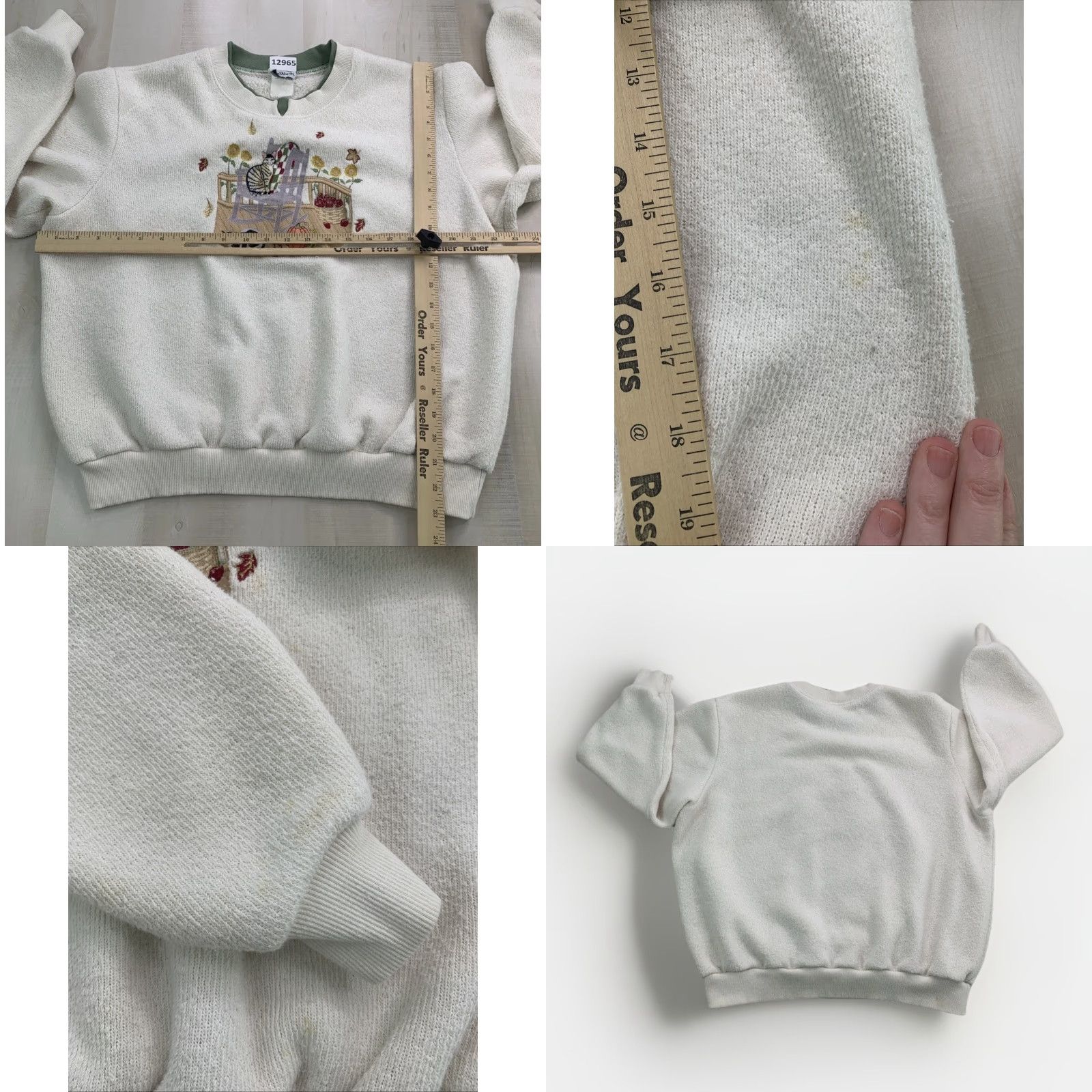 Vintage VINTAGE BonWorth Sweatshirt Cat Embroidered Grandma Collar Large Fall Autumn Knit Ivory Long Sleeve Pullover 90s Womens Size L / US 10 / IT 46 - 8 Thumbnail