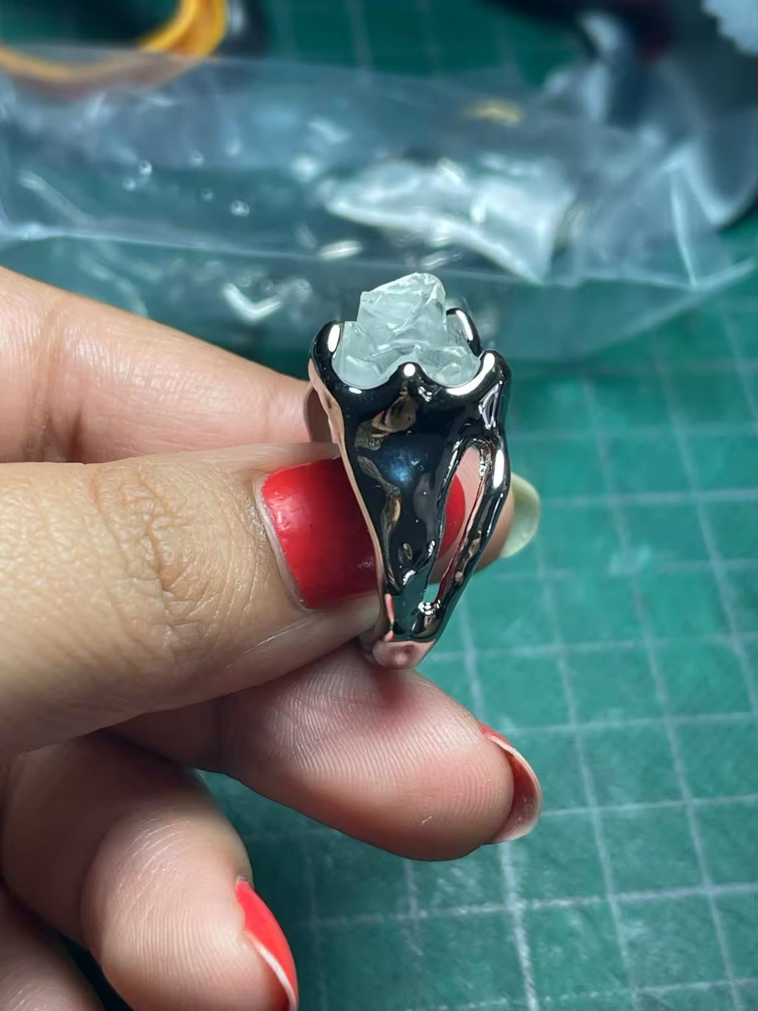 Jewelry Irregular White Crystal Charm Ring (size 6-12) Size ONE SIZE - 5 Thumbnail