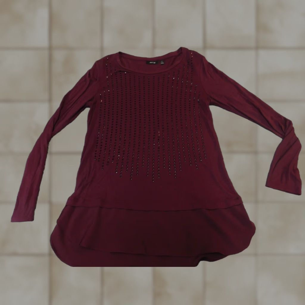 Apt. 9 Apt. 9 Blouse Women S Red Solid Crew Neck Long Sleeve Casual Breathable Regular Fit Size S / US 4 / IT 40 - 1 Thumbnail