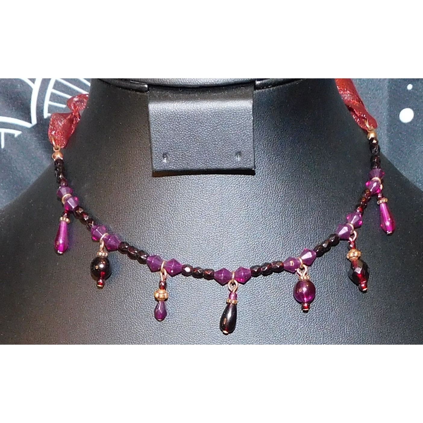 Handmade Handmade Gothic Red And Purple Tie On Beaded Necklace Size ONE SIZE - 1 Thumbnail