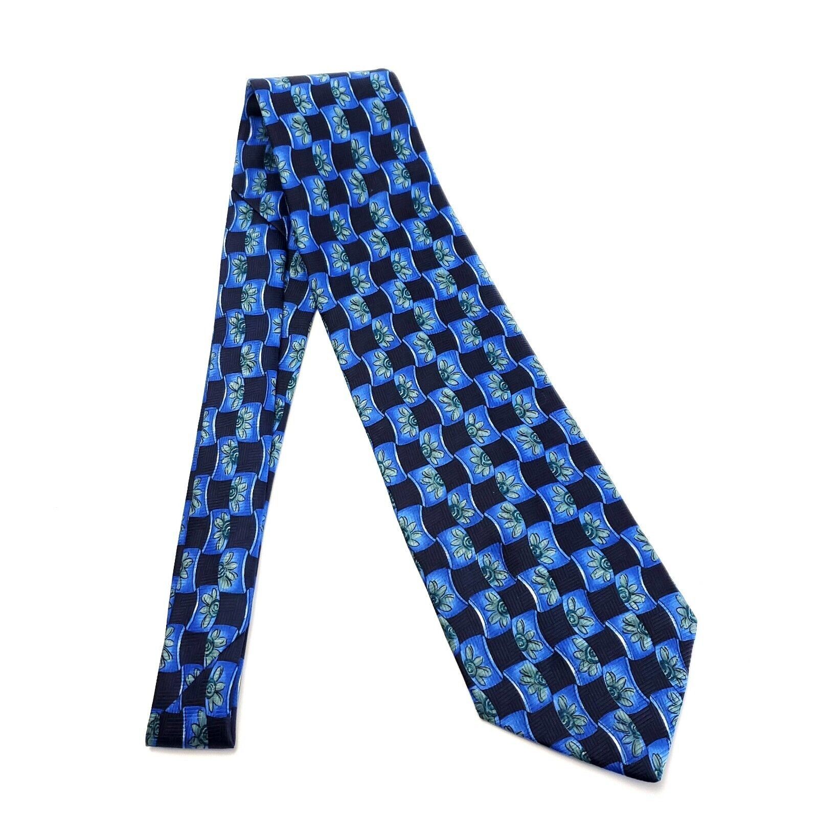 Designer Ketch Polyester Blue Geometric Floral Short Wide Tie Size ONE SIZE - 6 Thumbnail