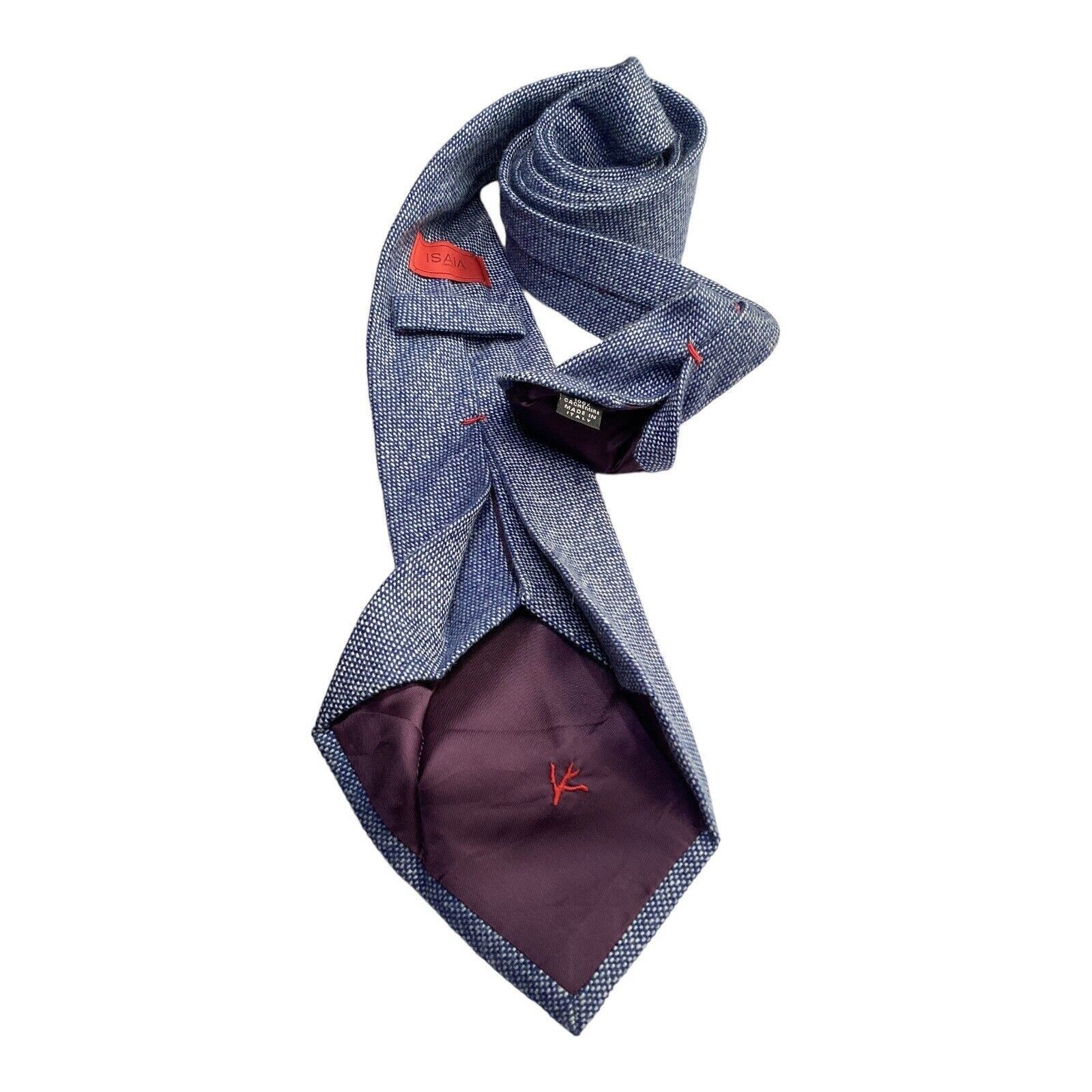 Isaia ISAIA NAPOLI 7FOLD Blue Cashmere Tie Made In Italy W: 3.2" Size ONE SIZE - 4 Thumbnail