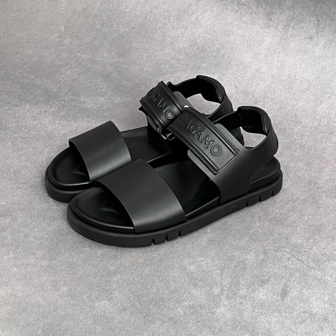 Salvatore Ferragamo Salvatore Ferragamo Leather Black Sandals 6 Men Size US 6 / EU 39 - 1 Thumbnail