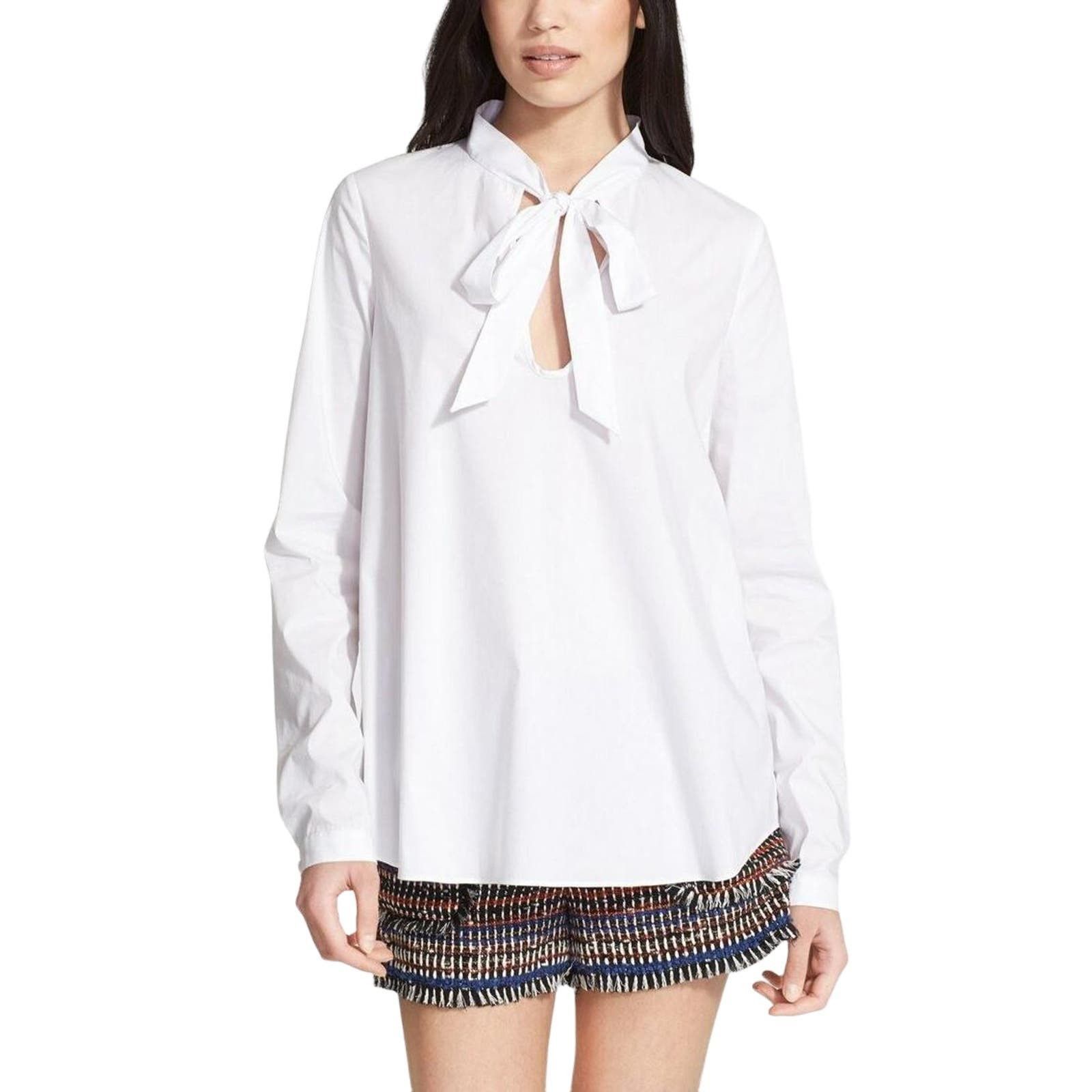 image of Rachel Zoe Long Sleeve Neck-Tie Blouse White Size 8, Women's