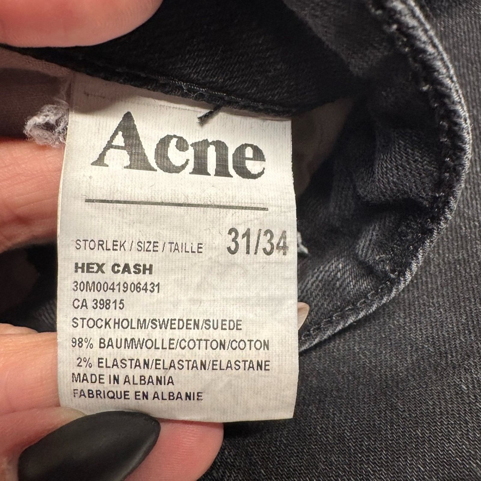 Acne Studio Hex Cash Slim Fit Denim size 31 X 34