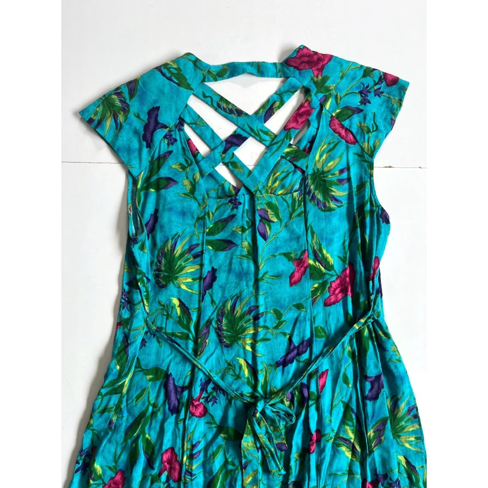 Vintage VINTAGE Donna Ricco Maxi Dress Cap Sleeve Floral Button Shirt Dress Blue 18 Size XXL / US 16-18 / IT 52-54 - 5 Thumbnail