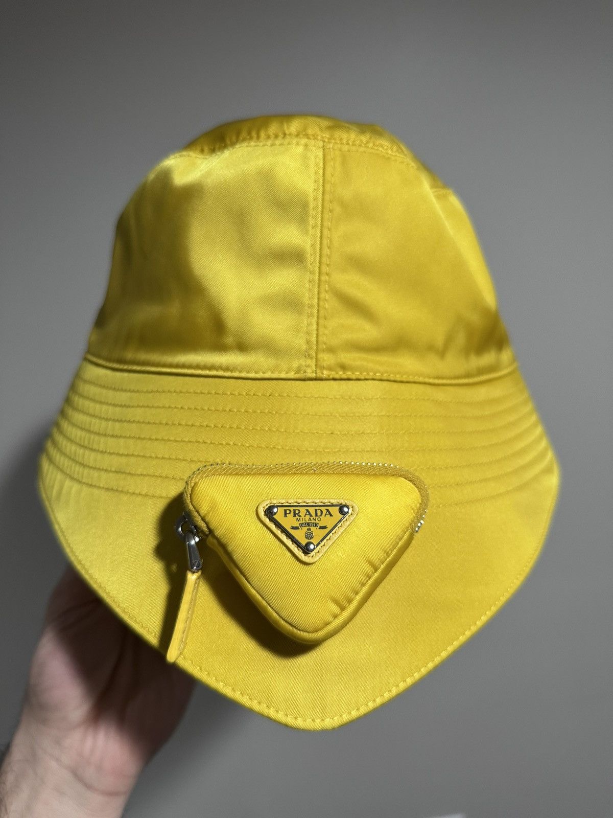 Prada Prada Yellow Re-Nylon Triangle Pouch Logo Bucket Hat Size ONE SIZE - 2 Thumbnail
