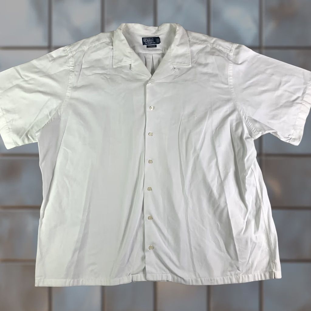 Polo Ralph Lauren VINTAGE Polo Ralph Lauren Button-Up Shirt Mens 3XLT White Short Sleeve Loop Collar Shirt Bed/Solid Pattern Mens Size US XXL / EU 58 / 5 - 1 Thumbnail