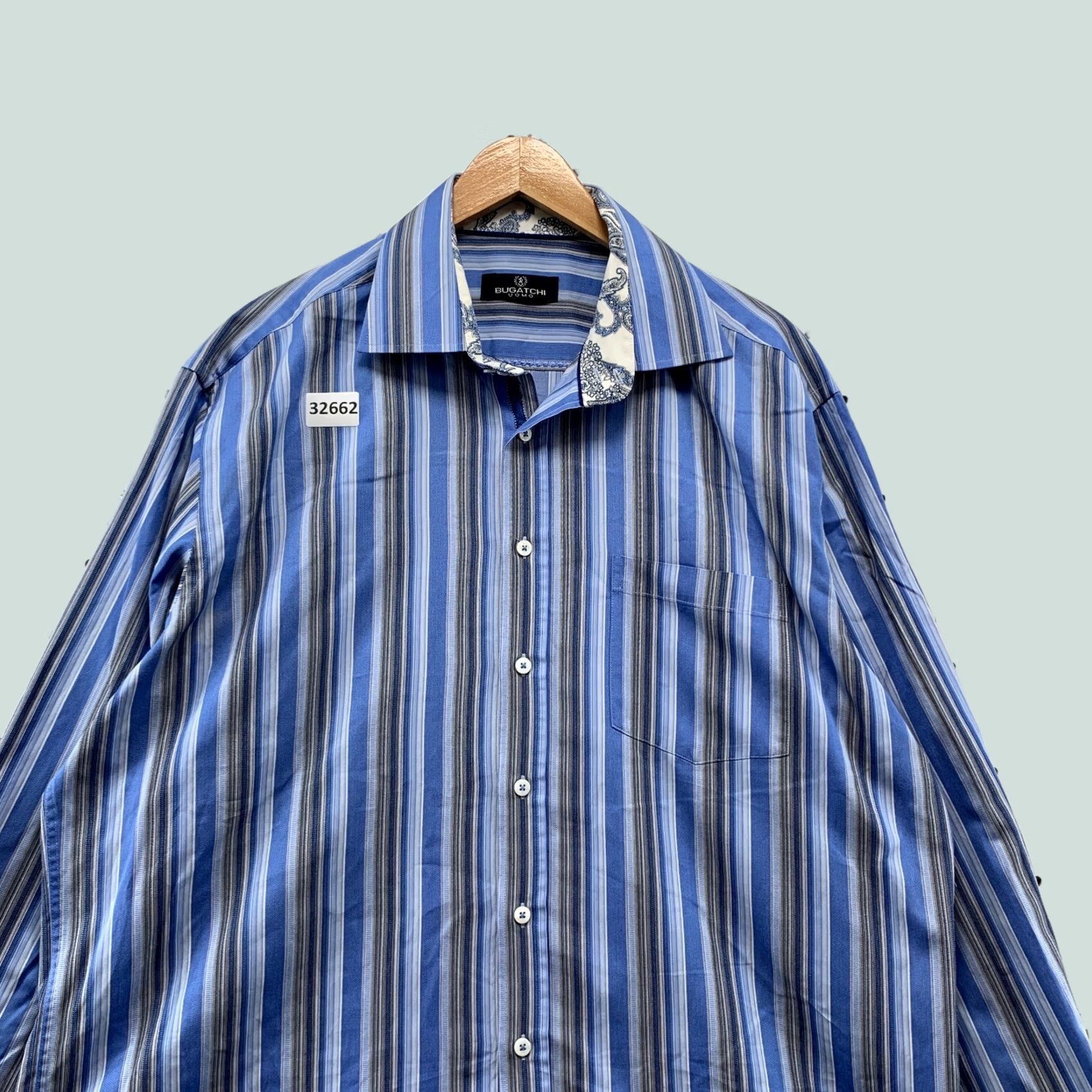 BUGATCHI Bugatchi Uomo Shirt Mens 2XL Blue Striped Long Sleeve Pocket Casual Button 26x33 Size US XXL / EU 58 / 5 - 1 Thumbnail