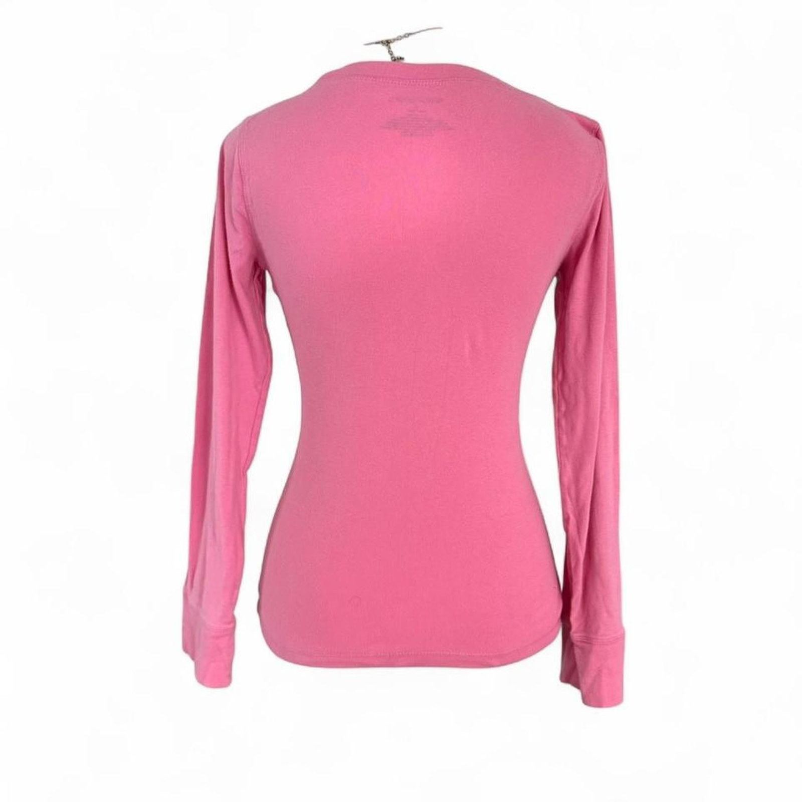 Other Pink Y2K Fitted Henley 2000s 100% Cotton Long Sleeve Size M Size M / US 6-8 / IT 42-44 - 2 Thumbnail