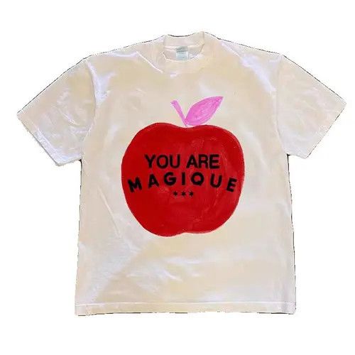 Vintage Loose White Apple Print Casual Short Sleeve T-Shirt Size US M / EU 48-50 / 2 - 6 Thumbnail
