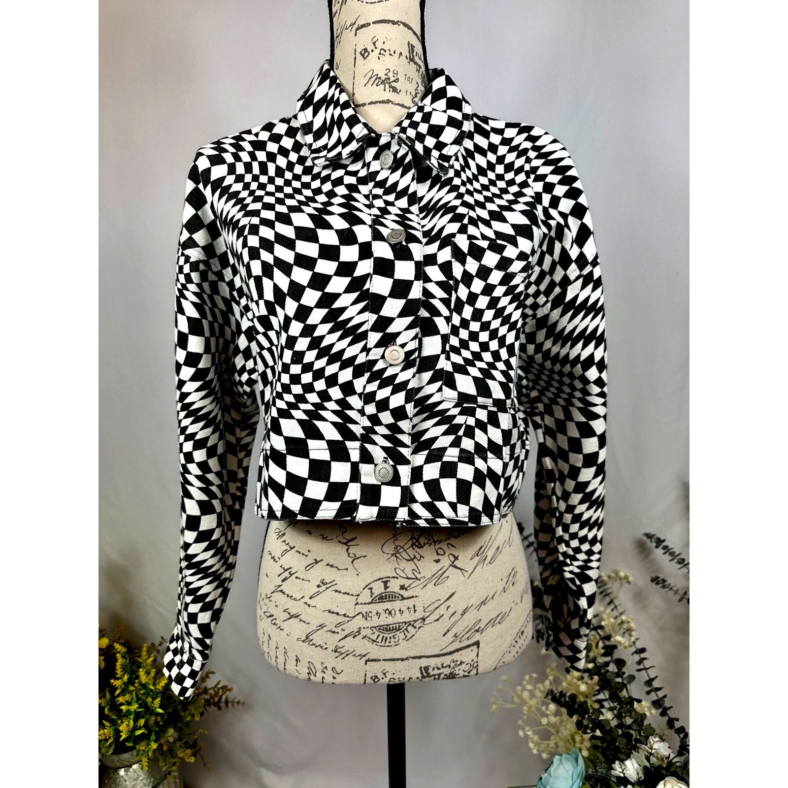 Other Elodie Cropped Psychedelic Mesmerizing Jacket Black/White S Size S / US 4 / IT 40 - 3 Thumbnail