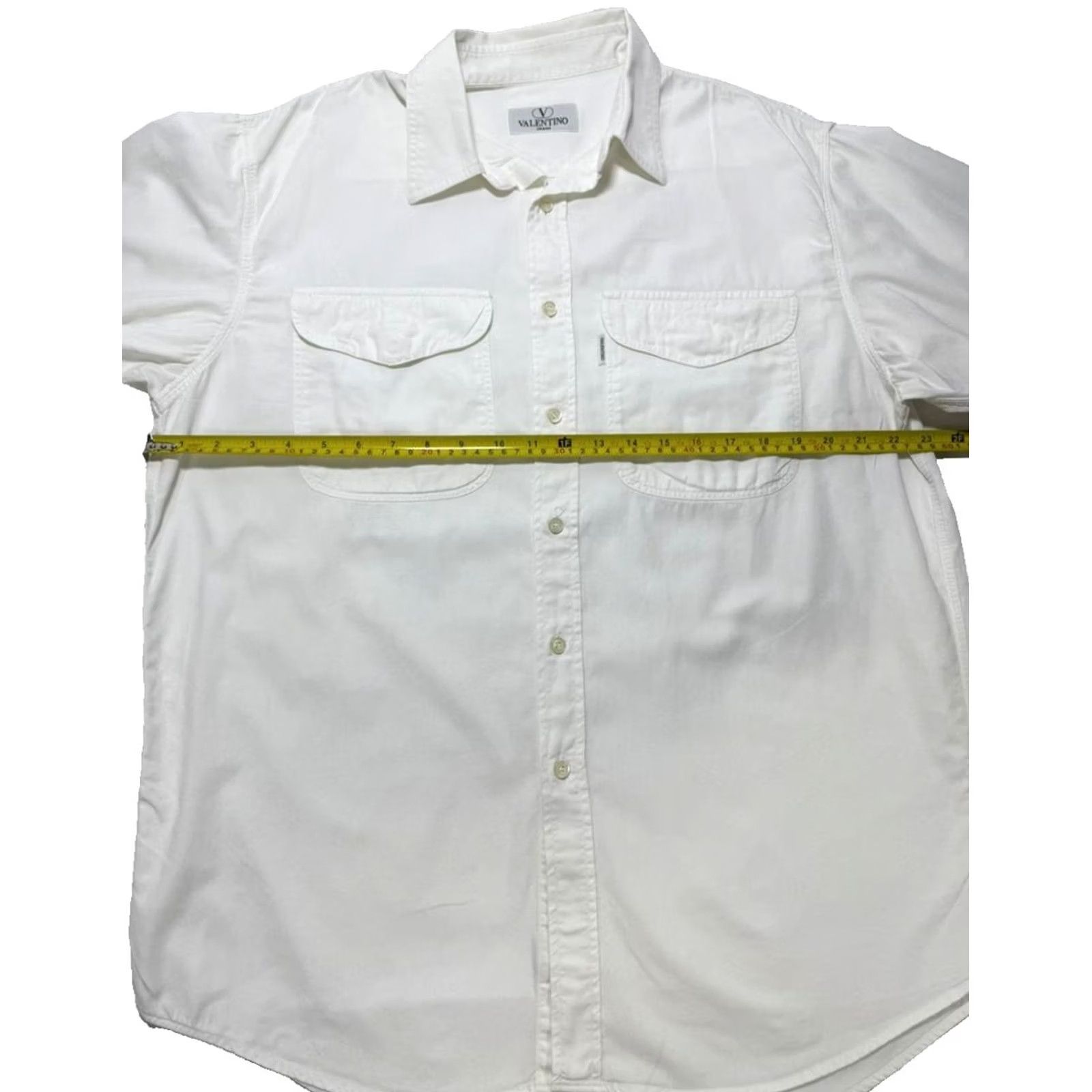 Valentino Valentino Button-Up Shirt Mens White Cotton Denim Long Sleeve - Size M, Casual, Fall/Spring/Summer, Regular Fit, Vintage No Size US M / EU 48-50 / 2 - 6 Thumbnail