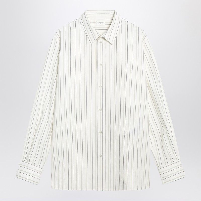Saint Laurent Paris Saint Laurent White Striped Cassandre Shirt In Cotton Size US XL / EU 56 / 4 - 1 Thumbnail