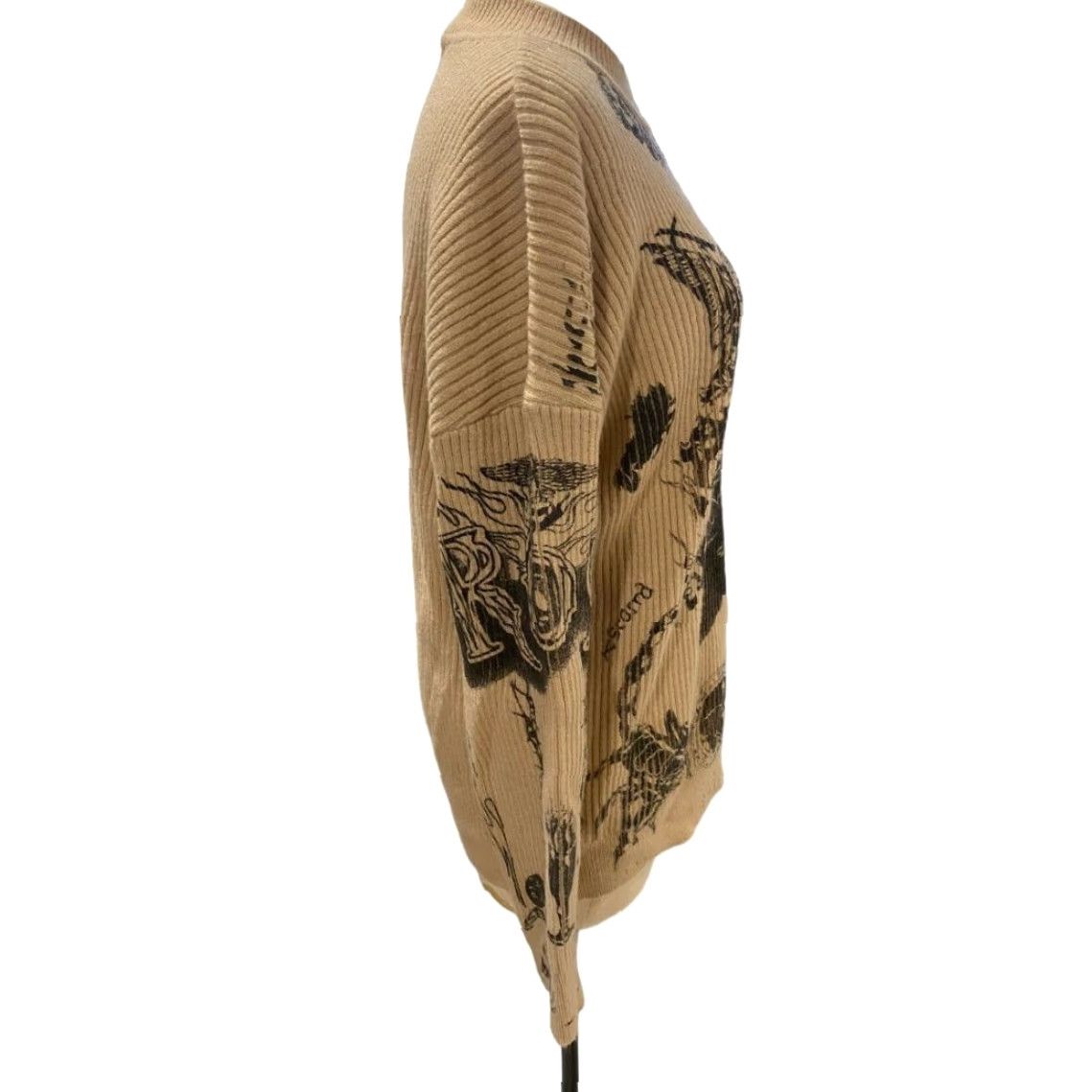 Cider VINTAGE Large Cider Tan Graphic Print Sweater Funnel Neck Ribbed Womens L Brown Long Sleeve Pullover Size L / US 10 / IT 46 - 3 Thumbnail