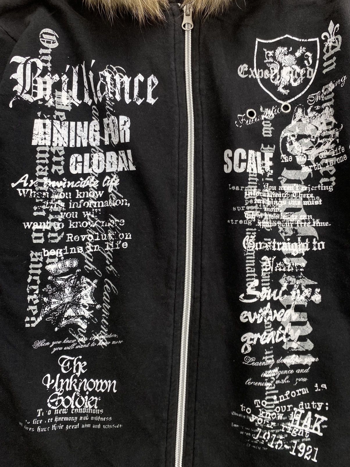 Japanese Brand 2000s Collins Skulls Poem Cross Grunge Punk Fur Zip Hoodie Size US M / EU 48-50 / 2 - 9 Thumbnail