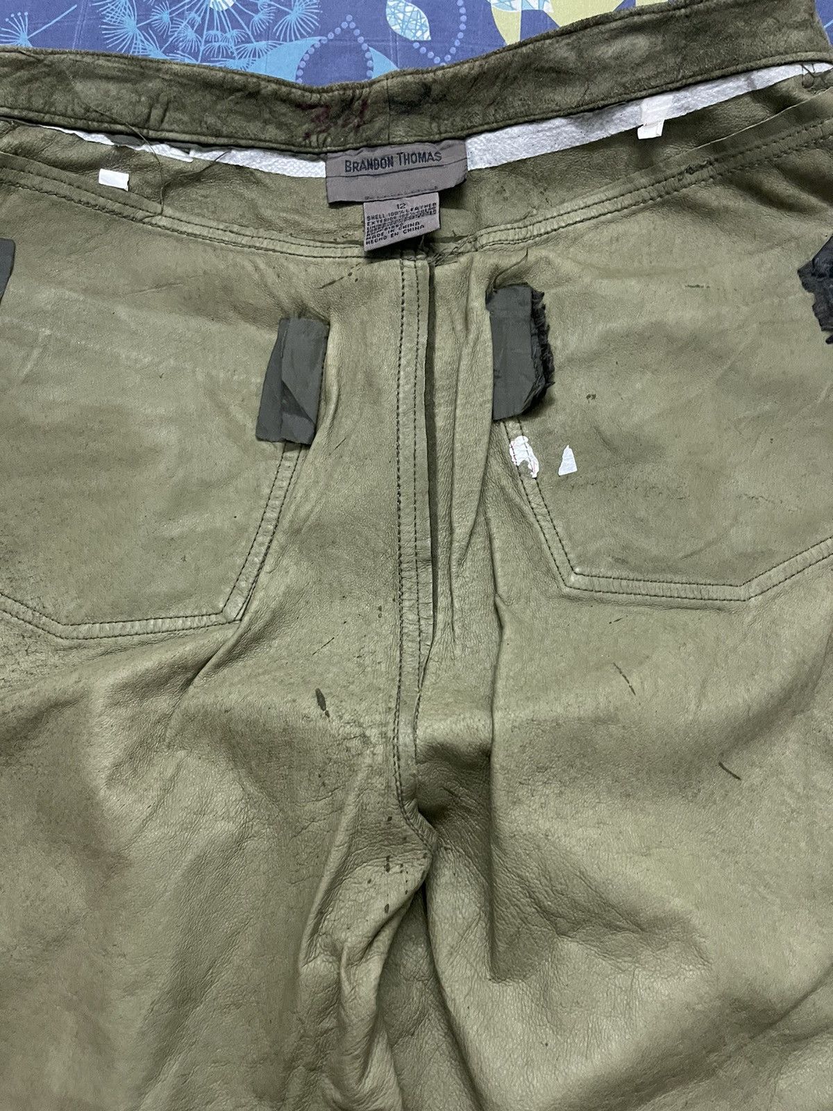 Genuine Leather × Leather × Vintage Amazing Vtg Brandon Thomas leather olive suede trouser pants Size US 32 / EU 48 - 13 Thumbnail