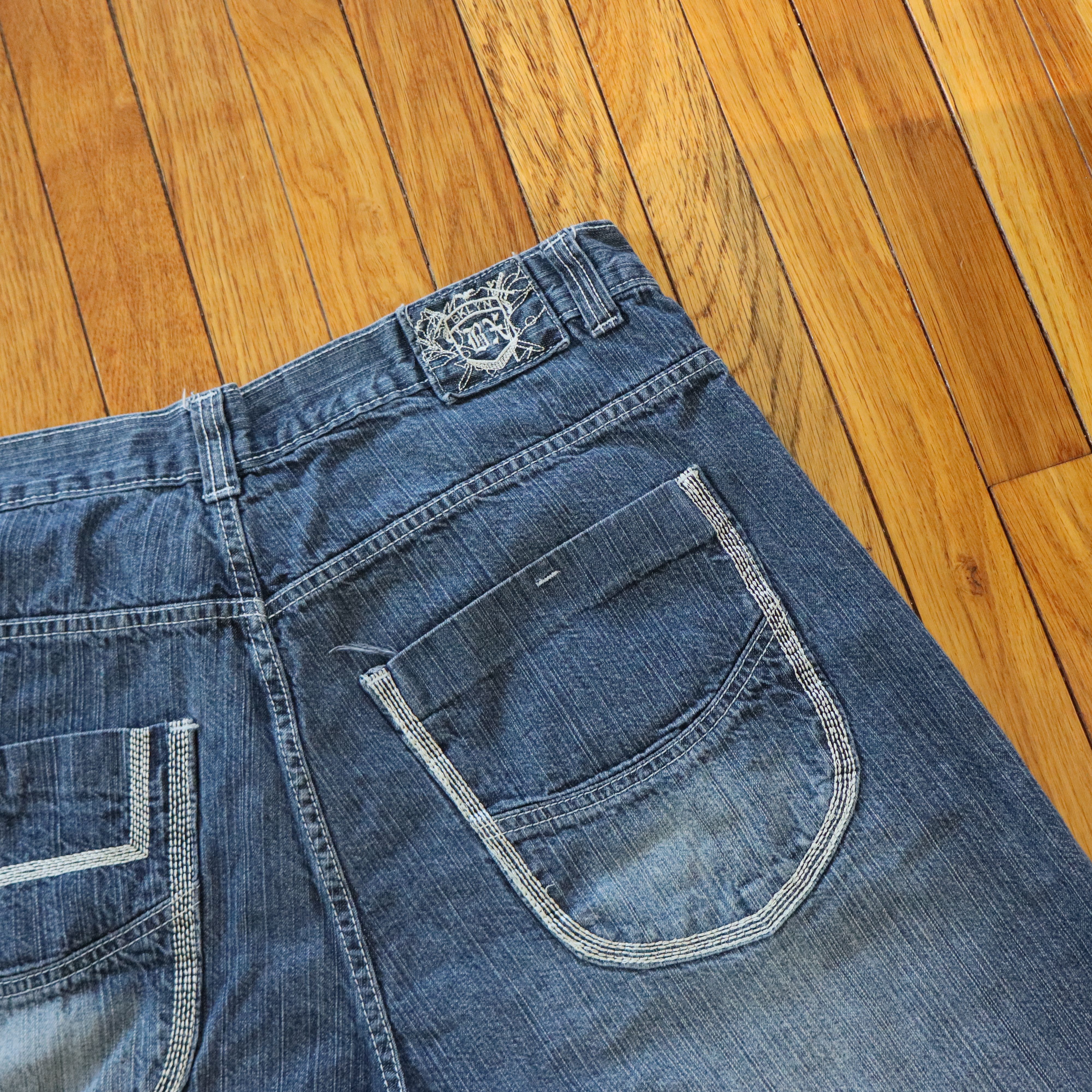 Ecko Unltd. × JNCO × Southpole Vintage 90s Baggy Skater Super Long Denim Shorts Jorts 39 40 Size US 40 / EU 56 - 7 Thumbnail
