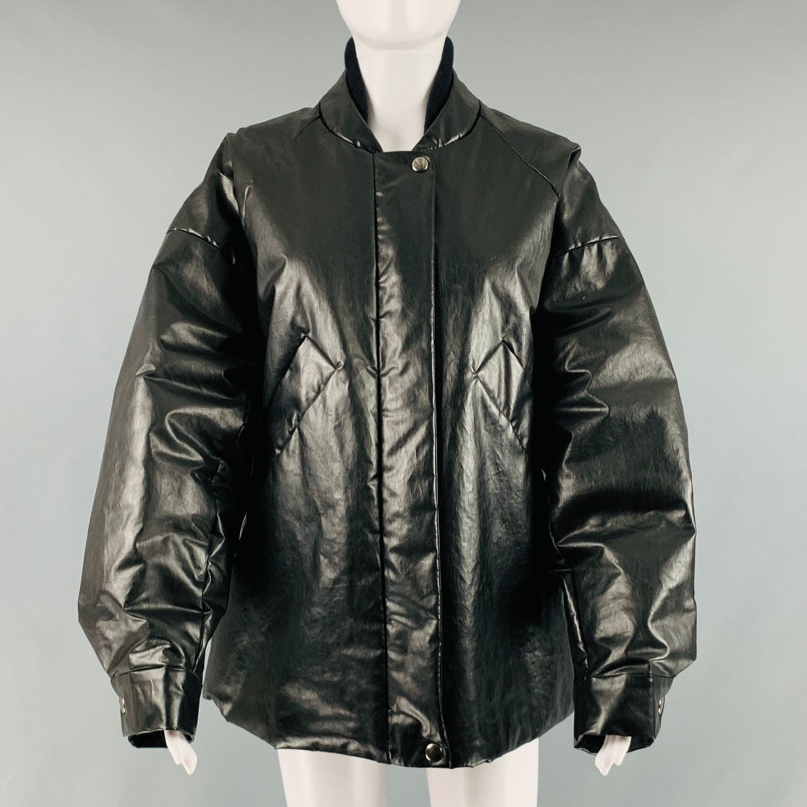 Kassl Editions KASSL S Black Cotton Blend Padded Faux Leather Bomber Jacket Size S / US 4 / IT 40 - 2 Thumbnail