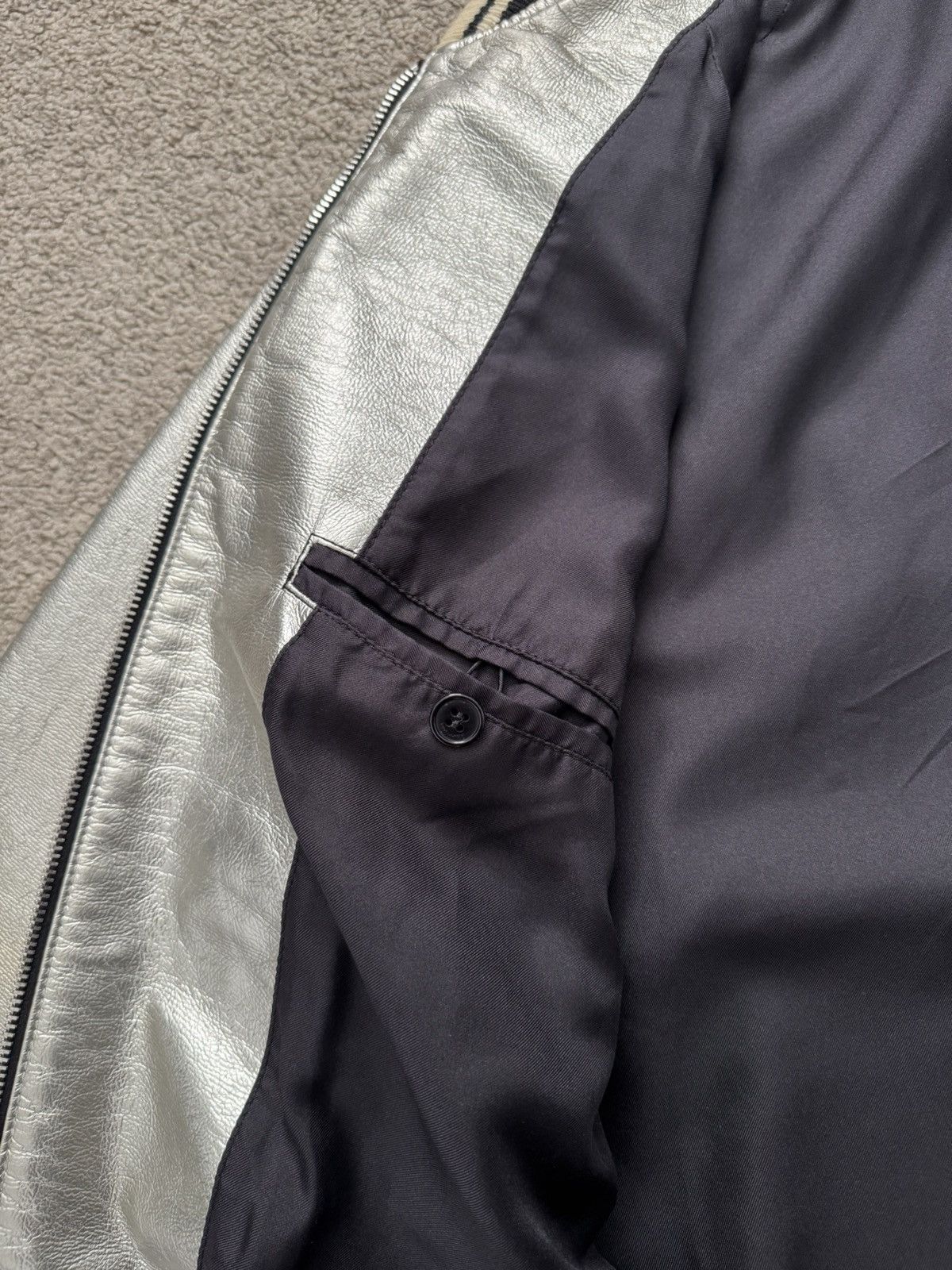Saint Laurent Paris SS14 Saint Laurent Hedi Slimane Silver Varsity Teddy Jacket Size US S / EU 44-46 / 1 - 8 Thumbnail
