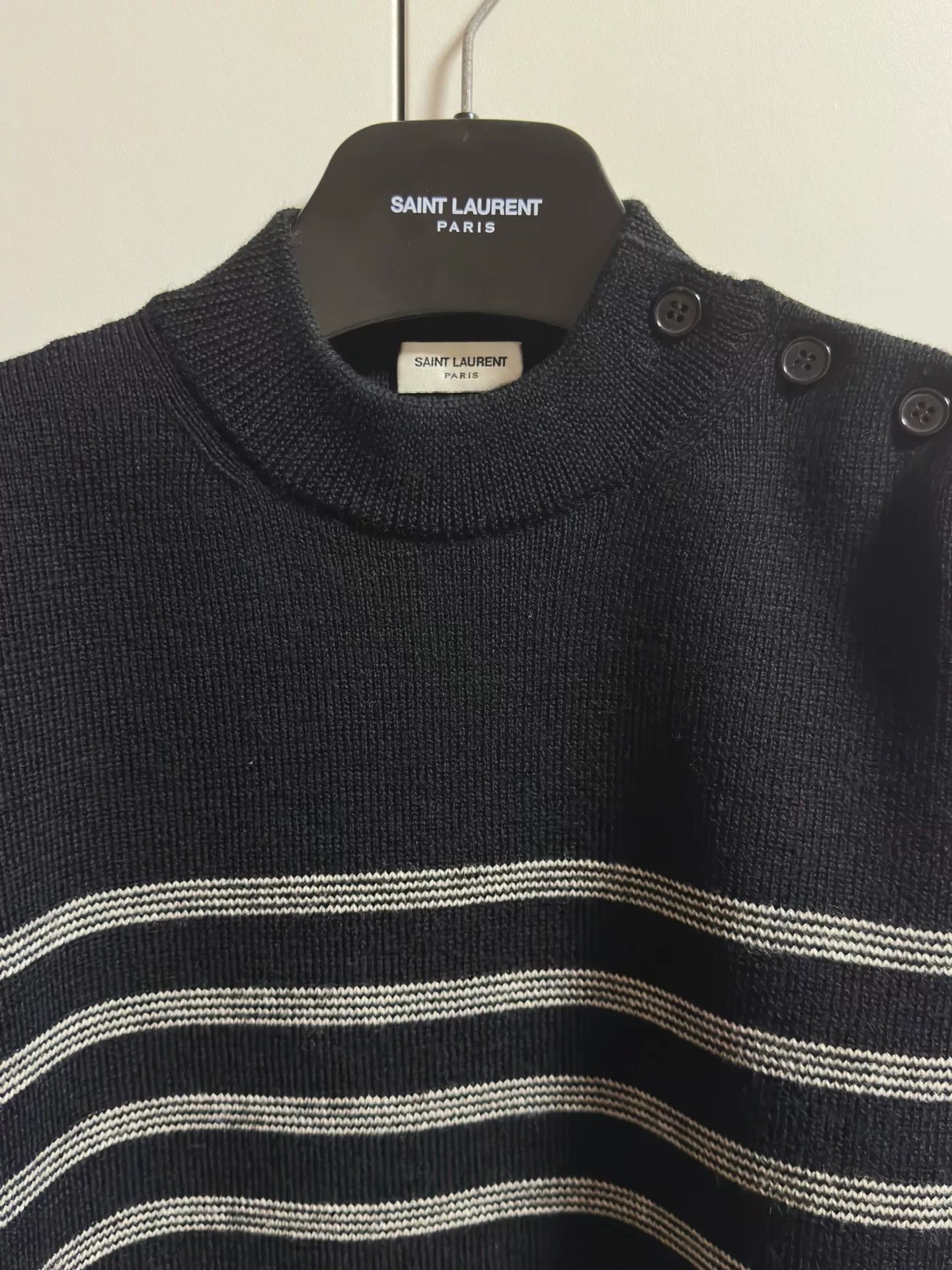 Saint Laurent Paris black striped shoulder button knit sweater Size US S / EU 44-46 / 1 - 3 Thumbnail